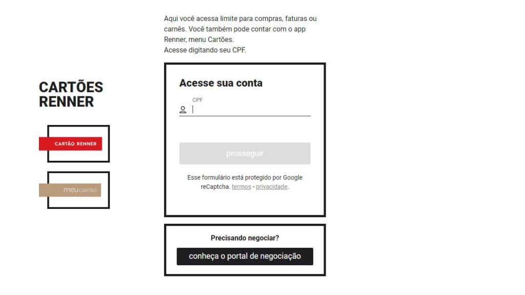 Renner Fatura: Veja como conferir, emitir 2ª via e muito mais! 2 Página de solicitação da Renner Fatura