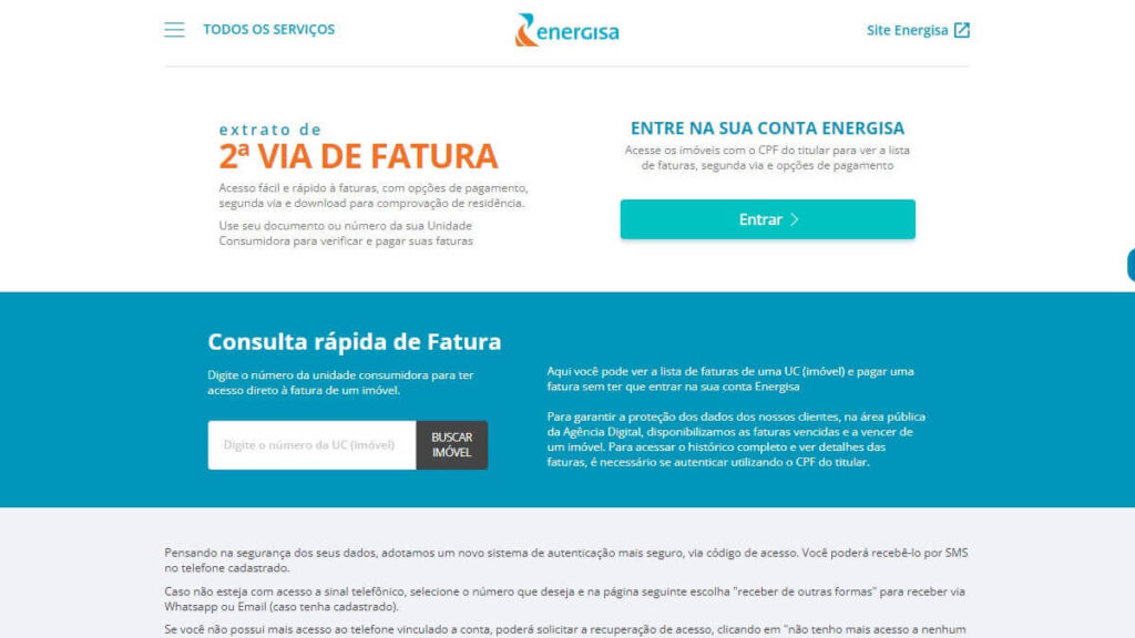 Energisa 2ª Via: Confira o passo a passo para emitir a sua fatura! 2 Página de solicitação de segunda via no site da Energisa
