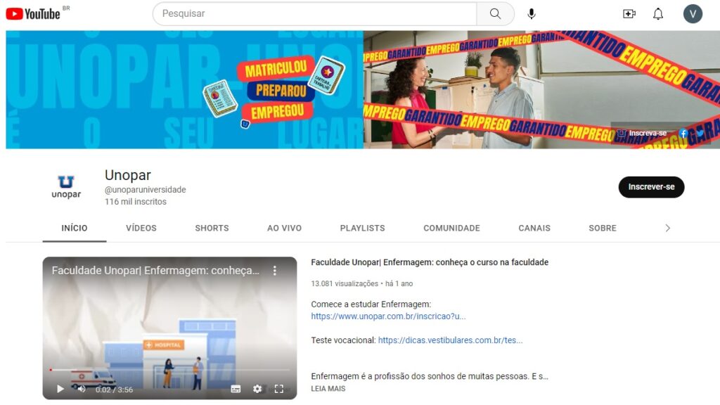 Unopar WhatsApp: Telefones, 0800, chat e demais meios de contato 3 Print Screen canal no Youtube da Unopar.