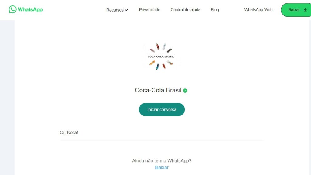 Print Screen do WhatsApp Coca Cola.