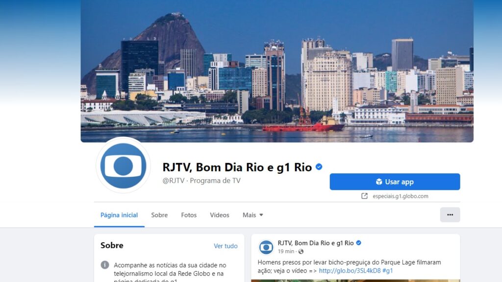 WhatsApp RJTV: Veja todas as formas de contato do Telejornal! 3 Print Screen da página do Facebook do RJTV, Bom dia Rio e g1 Rio.
