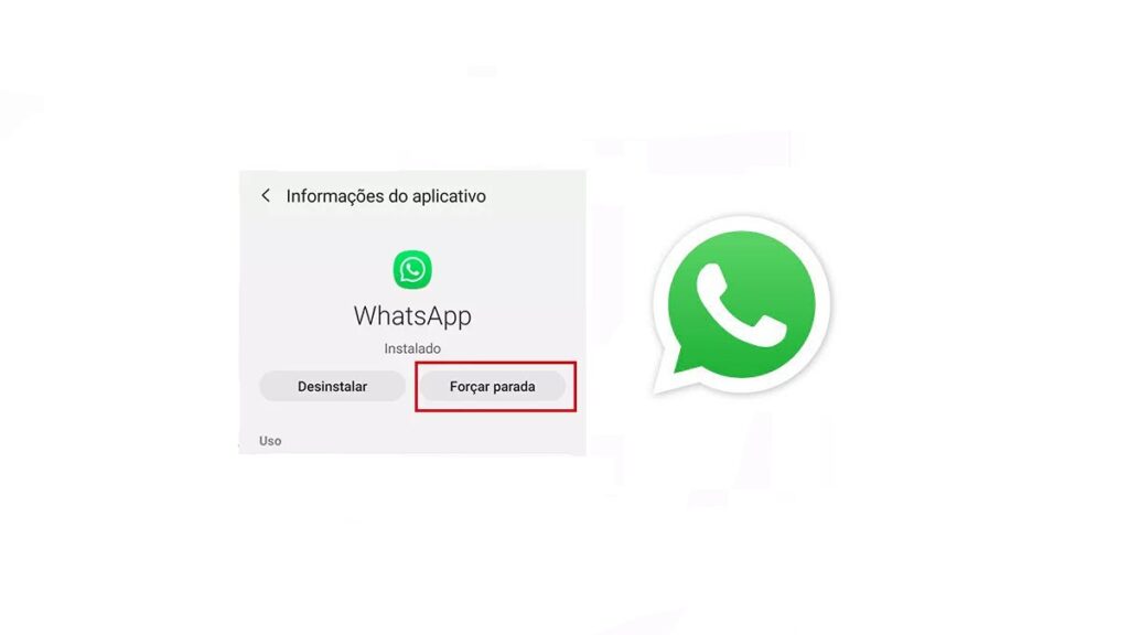Print Screen da opção de forçar parada no WhatsApp.
