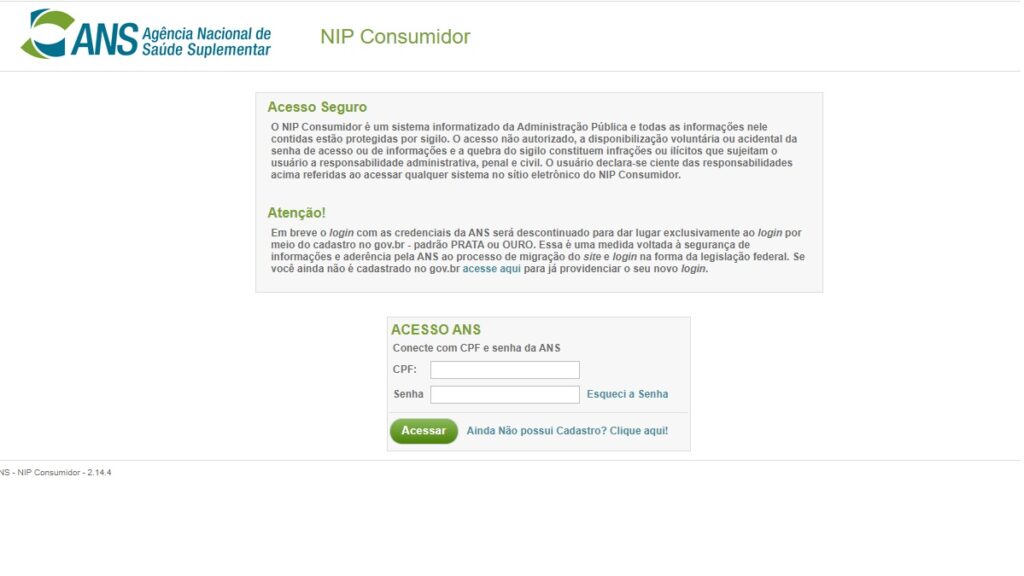 Print Screen do site da ANS.