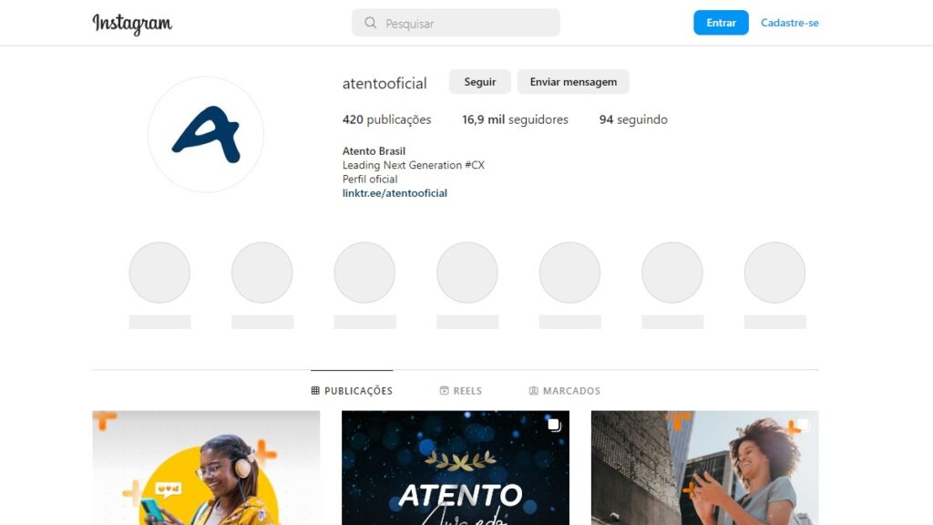 WhatsApp Atento: Telefone, 0800, Formulário de contato e muito mais! 3 Print Screen do Perfil no Instagram da Atento.