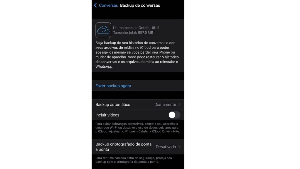 Como fazer backup do WhatsApp: Aprenda a salvar suas conversas no aplicativo! 2 Print Screen de como fazer Backup do WhatsApp.