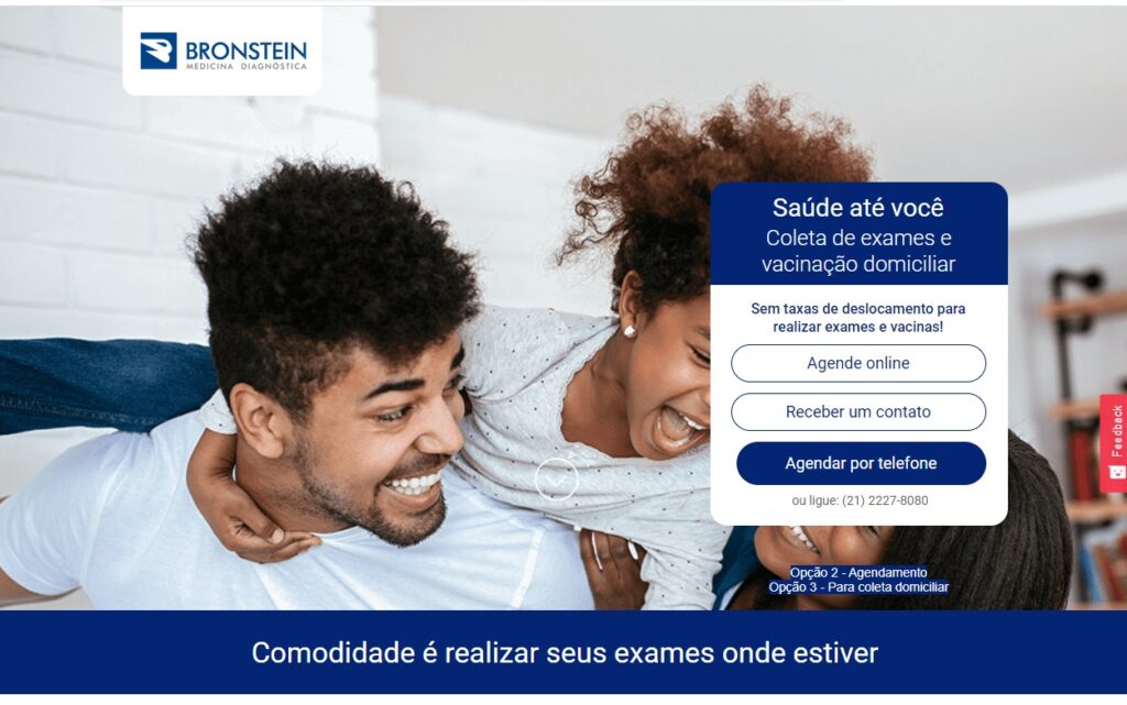 Bronstein WhatsApp: Telefones, SAC, 0800 e outros canais de atendimento! 2 Print Screen da página para solicitar atendimento domiciliar.