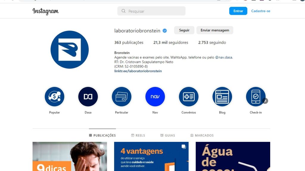 Bronstein WhatsApp: Telefones, SAC, 0800 e outros canais de atendimento! 3 Print Screen do Instagram da Bronstein.