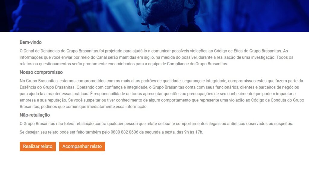 Print Screen do Canal de Denúncias do Grupo Brasanitas.