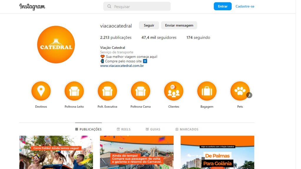 WhatsApp da empresa Catedral: Telefones, e-mail, SAC, 0800 e muito mais! 2 Print Screen do Instagram da Viação Catedral.