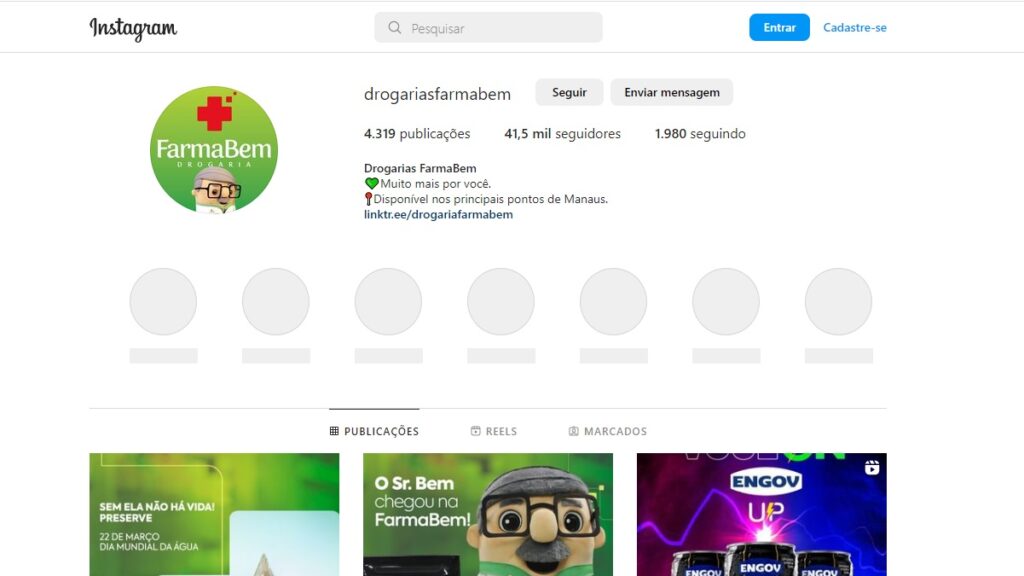 Farmabem telefone WhatsApp: Telefones, chat online, ouvidoria, 0800 e muito mais! 2 Print Screen do Instagram da Farmabem.