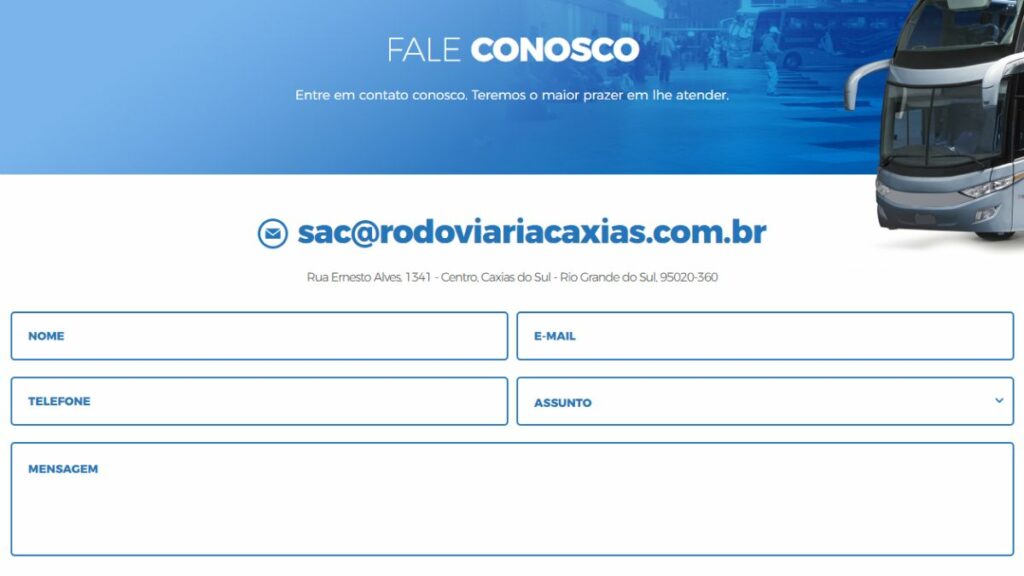Telefone da Rodoviária de Caxias do Sul, WhatsApp, E-mail e mais! 2 Formulário de contato