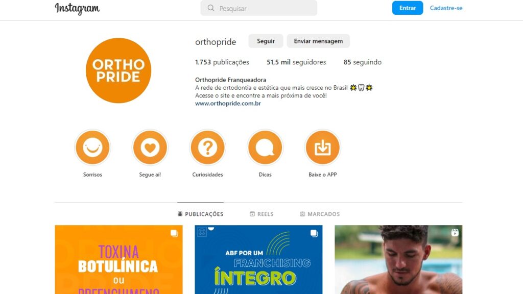 Print Screen do perfil no Instagram da Orthopride.