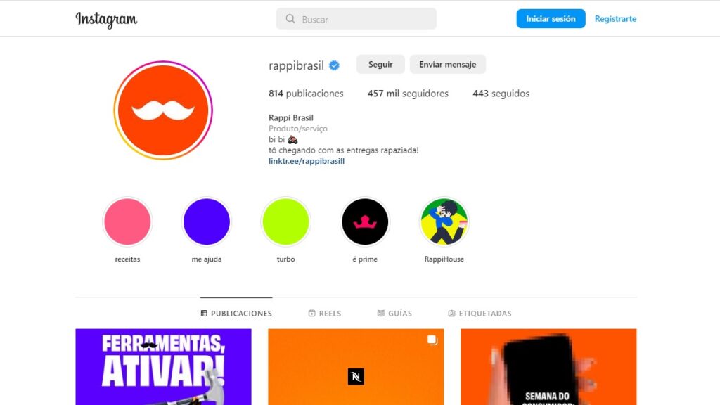 Print Screen do perfil da Rappi no Instagram.