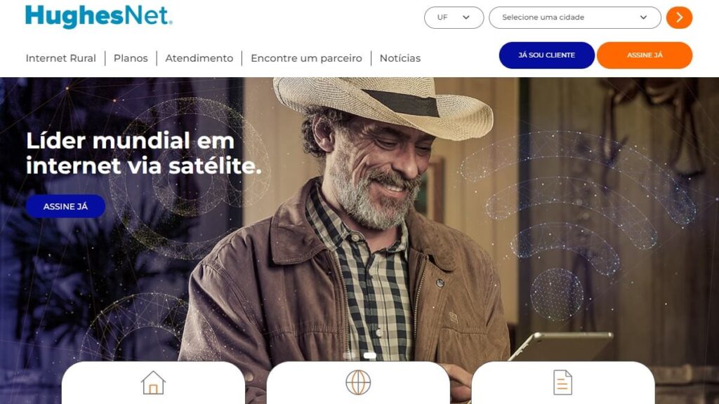 Página inicial do site da HughesNet