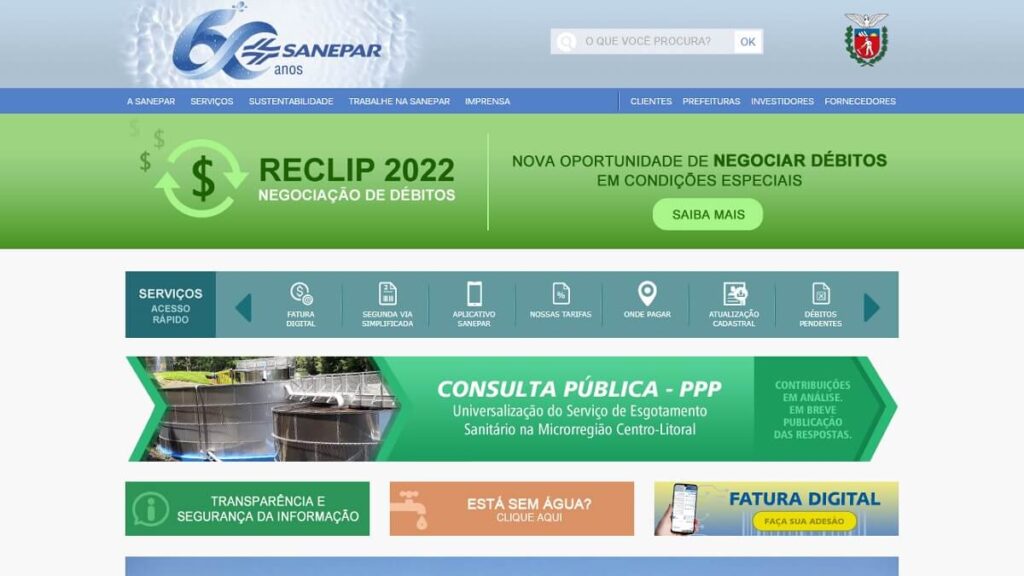 Sanepar Segunda Via: Confira como solicitar de forma segura! 3 Página inicial da Sanepar