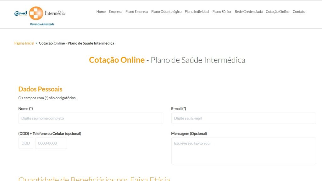 Intermédica Telefone: WhatsApp, telefones, SAC, 0800 e mais! 3 Print Screen da função de Cotação online.