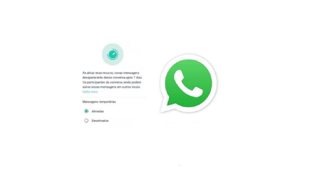 Logo WhatsApp e opção de ativar mensagens temporárias.