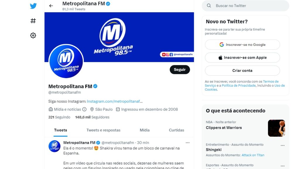 WhatsApp Metropolitana: Formas de contato e como realizar um anúncio na rádio! 3 Print Screen do Twitter da Metropolitana FM.