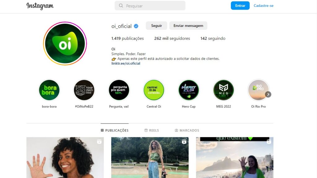 WhatsApp da Oi TV: telefone, fale conosco, 0800, SAC e demais contatos! 2 Print Screen do perfil do Instagram da Oi.