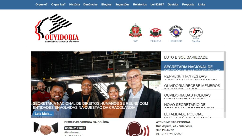 WhatsApp Polícia Militar SP: Telefones, 190, Boletim de ocorrência e muito mais! 4 Print Screen da página de ouvidoria da PM/SP.