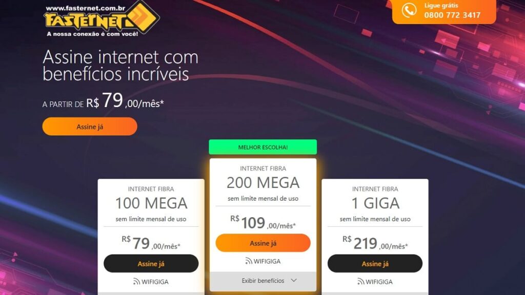 Página de anúncios da FasterNet