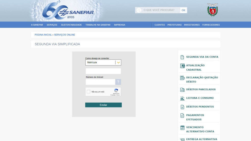 Sanepar Segunda Via: Confira como solicitar de forma segura! 2 Página de solicitação de segunda via da fatura Sanepar