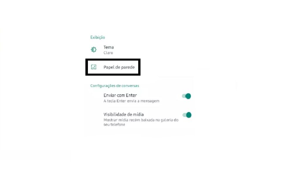 Print da opção de personalização do papel de parede no WhatsApp.