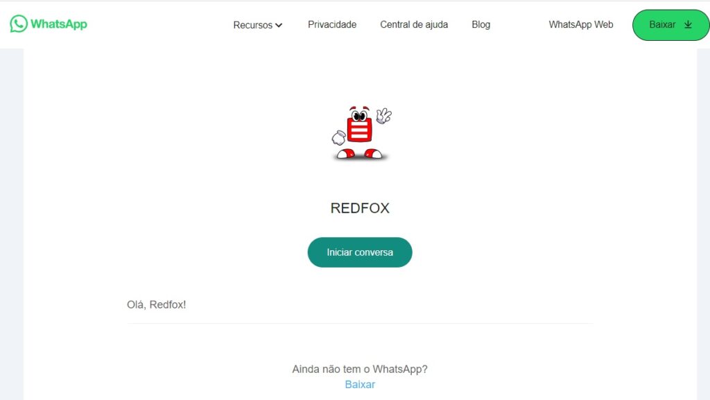 Redfox WhatsApp: Telefones, e-mail, 0800 e demais meios de contato! 1 Print Screen do Redfox WhatsApp.