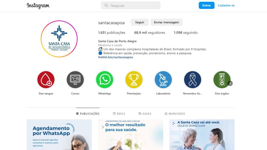 Telefone Santa Casa: WhatsApp, e-mail e demais contatos 3 Print Screen do Instagram da Santa Casa.