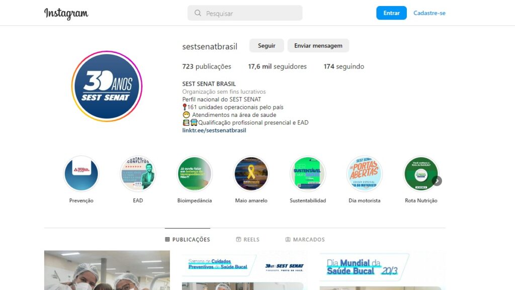 Sest Senat WhatsApp: Telefone, 0800, Formulário de contato e muito mais! 3 Print Screen do perfil do Instagram da Sest Senat.