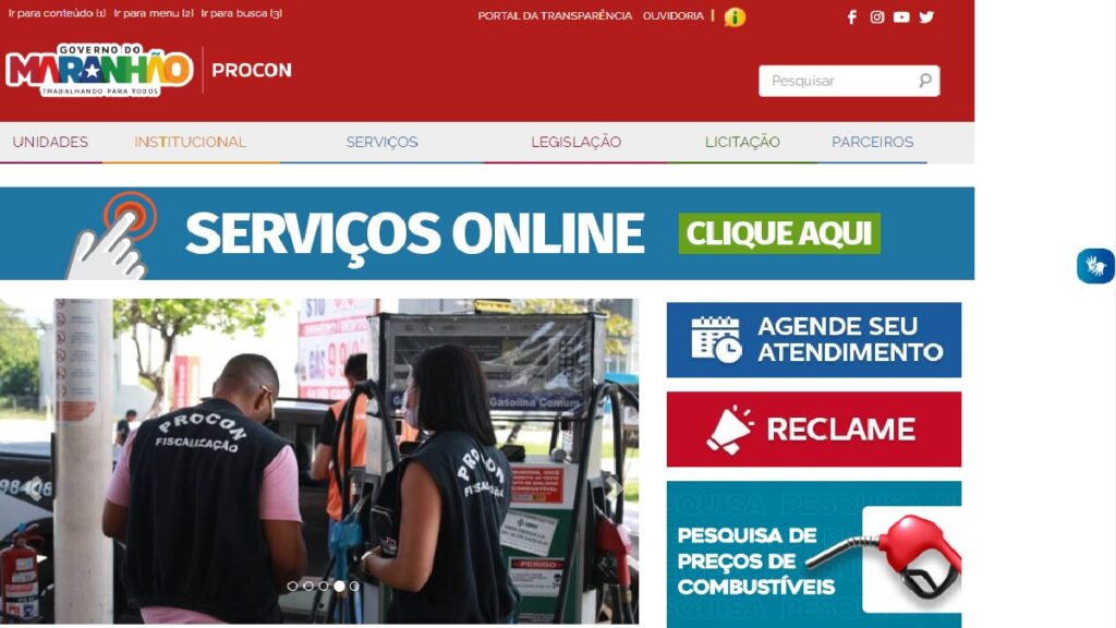 Print Screen do site do Procon-MA.
