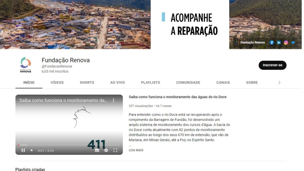 WhatsApp da Fundação Renova: Telefone, ouvidoria, 0800 e muito mais! 3 Print Screen do canal do Youtube da Fundação Renova.
