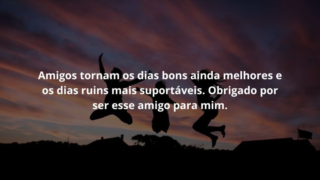 Amigos tornam os dias bons ainda melhores e os dias ruins mais suportáveis. Obrigado por ser esse amigo para mim.