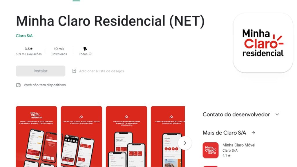 Fatura Claro pelo CPF: Veja como realizar a emissão! 3 Print Screen do aplicativo Minha Claro Residencial na Google Play.