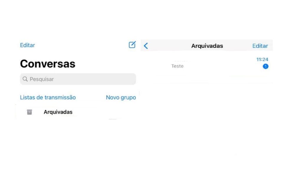 Print Screen da pasta de conversas arquivadas no WhatsApp.