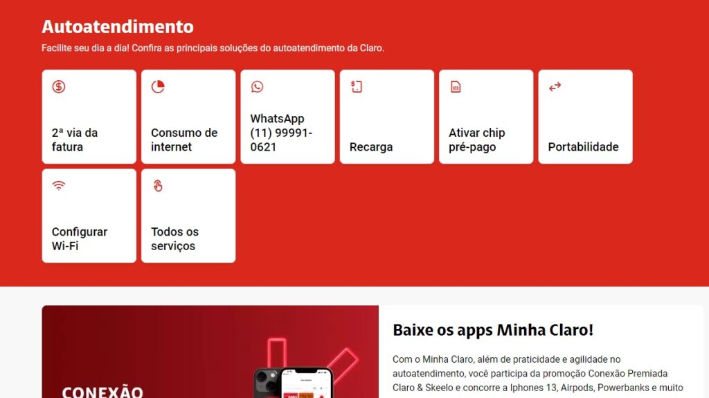 Fatura Claro pelo CPF: Veja como realizar a emissão! 2 Print Screen da página de autoatendimento da Claro.