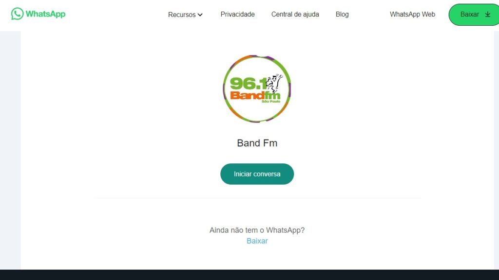 WhatsApp da Band FM: Confira todos os meios de contato! 2 Print Screen do link direto para o chat no WhatsApp da Band Fm.