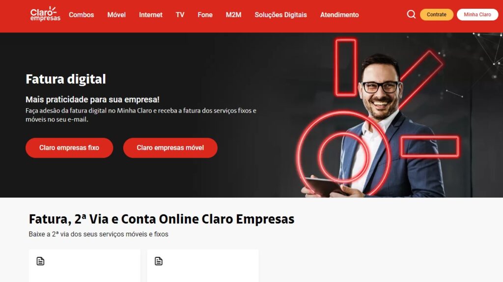 Claro empresas 2 via: Veja como emitir boleto e pagamento! 2 Print Screen da página da Claro empresas.