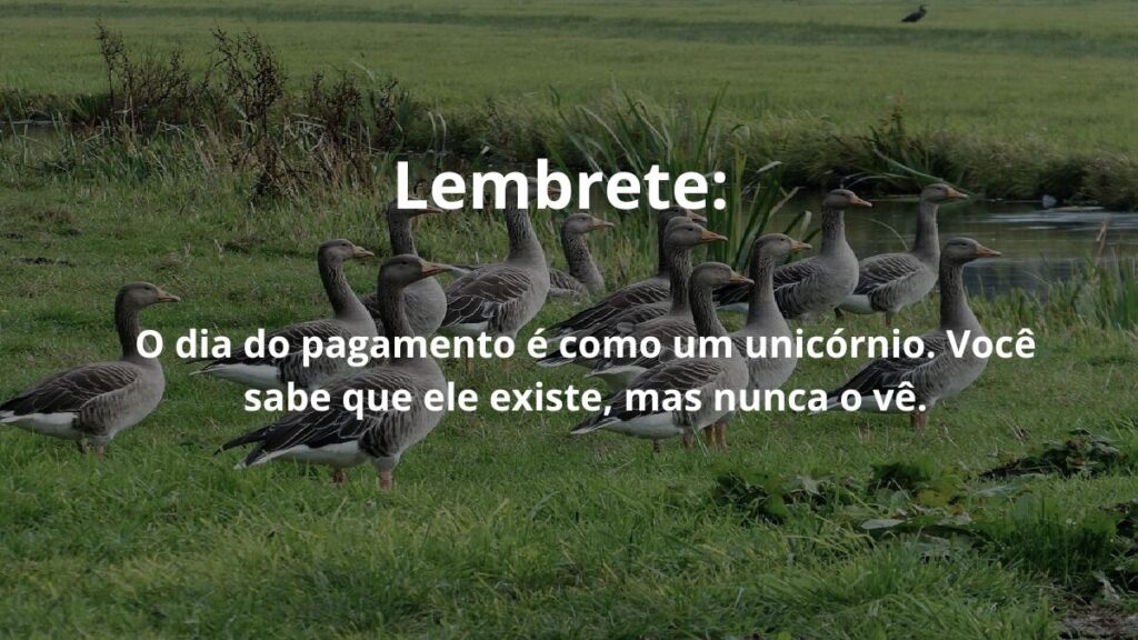 Mensagem para grupo de WhatsApp: Confira 50 mensagens! 4 Lembrete: o dia do pagamento é como um unicórnio. Você sabe que ele existe, mas nunca o vê.
