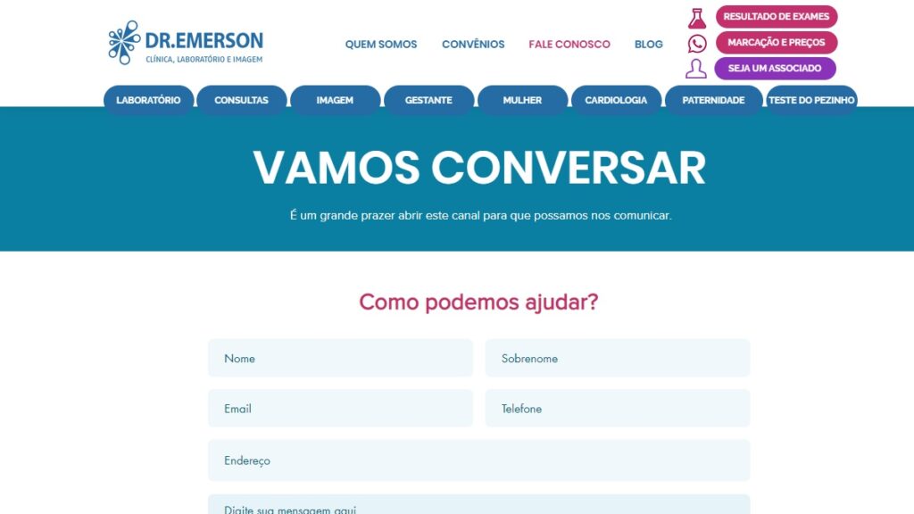 Dr Emerson WhatsApp: telefone, 0800, SAC e demais contatos! 2 Print Screen da funcionalidade de Fale Conosco da rede Dr. Emerson.