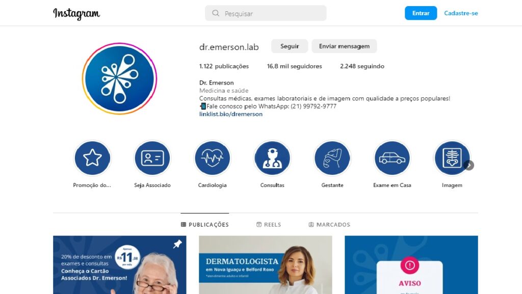 Dr Emerson WhatsApp: telefone, 0800, SAC e demais contatos! 3 Print Screen do perfil no Instagram da rede Dr. Emerson.