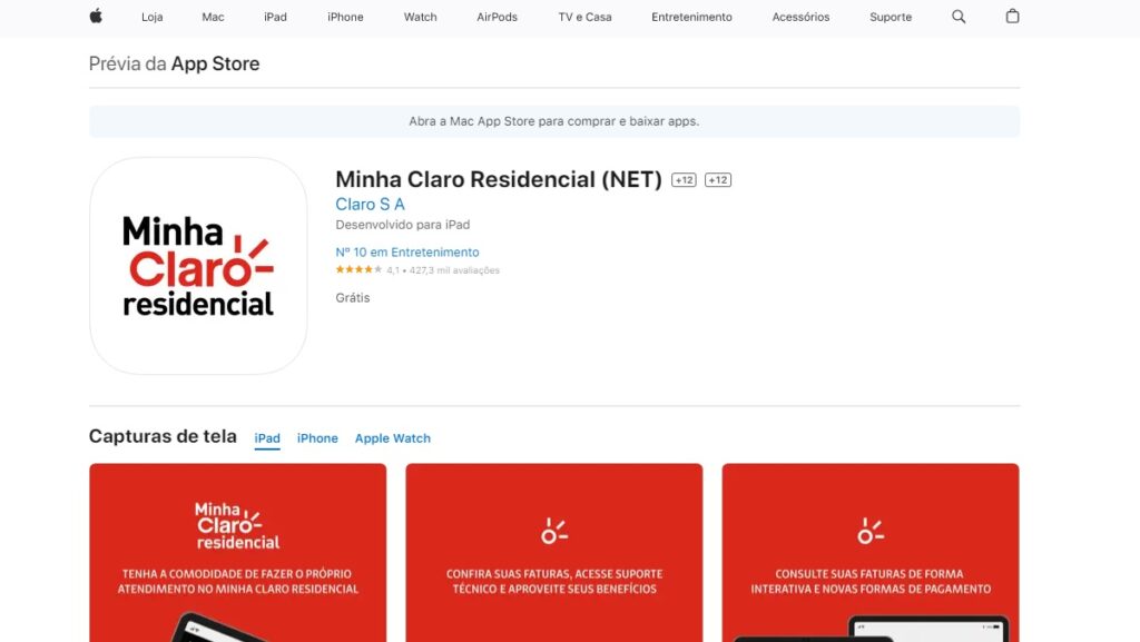 Minha Claro Residencial 2 via: Confira como emitir! 2 Print Screen do Minha Claro Residencial na Apple Store.