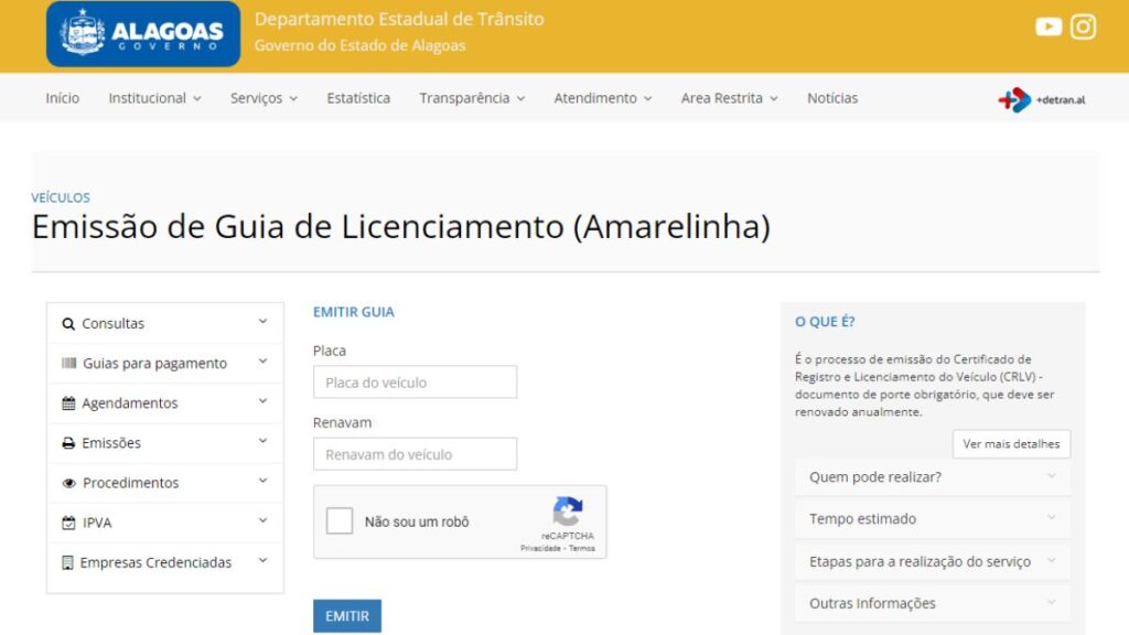 Licenciamento 2024 AL: Tabela, Valor e Pagamento 2 Print Screen do Detran-AL referente a informações sobre o Licenciamento.
