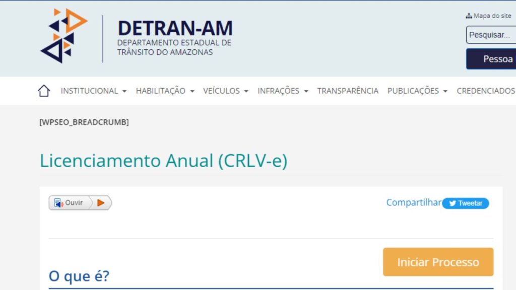 Print Screen do Detran-MG referente a informações sobre o Licenciamento.