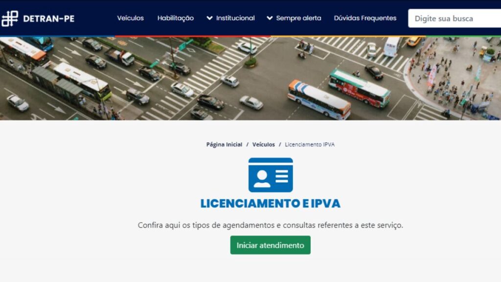 Print Screen do Detran-PE referente a informações sobre o IPVA.