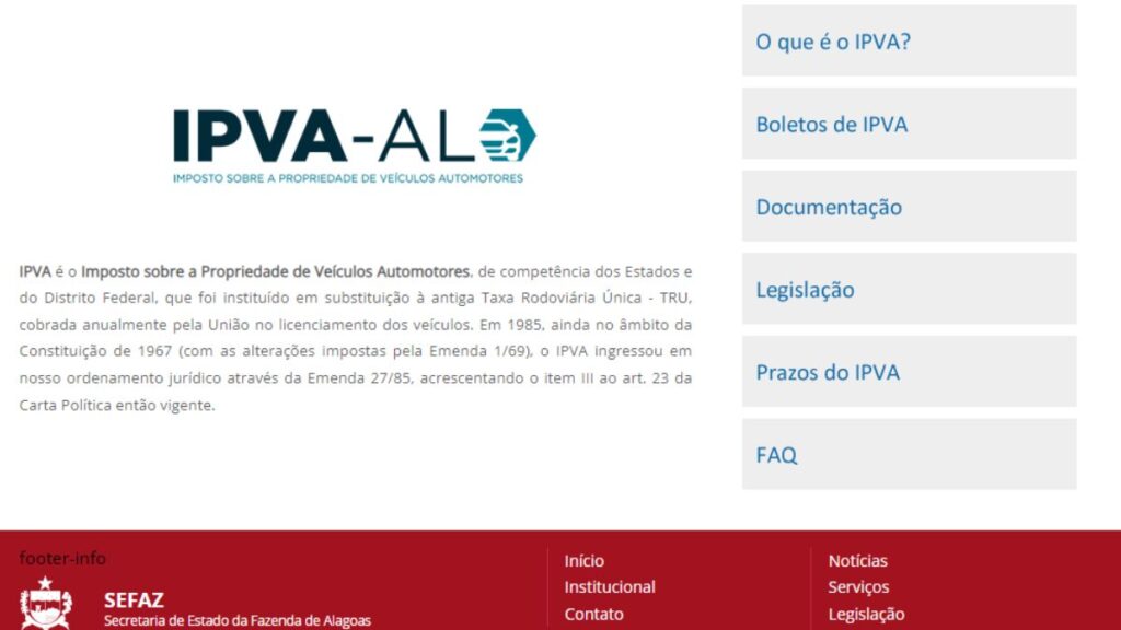 Print Screen de informações sobre o IPVA.