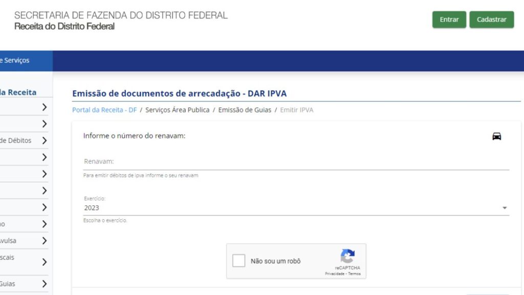 Detran DF IPVA 2024: Consulta Valor e Emissão da Guia 2 Print Screen do SEFAZ-DF referente a informações sobre o IPVA.