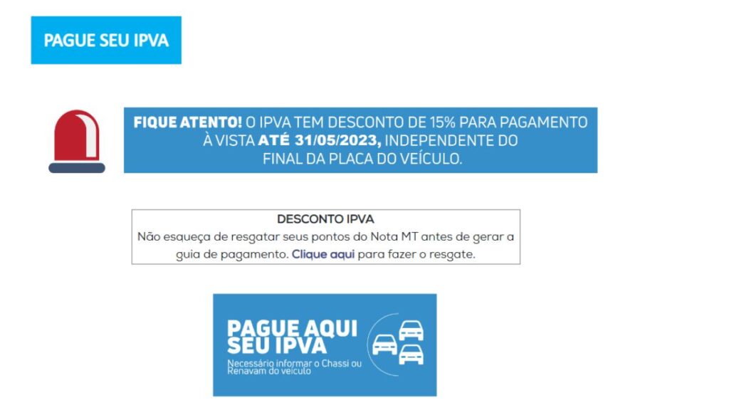 Detran MT IPVA 2024: Consulta Valor e Emissão da Guia 2 Print Screen do SEFAZ-MT referente a informações sobre o IPVA.