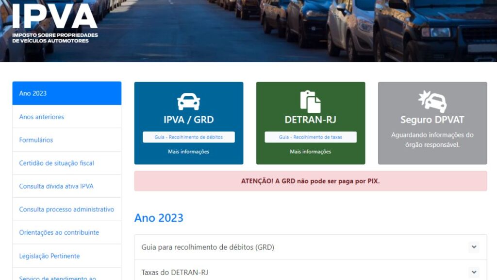 Detran RJ IPVA 2024: Consulta Valor e Emissão da Guia 2 Print Screen do Detran-RJ referente a informações sobre o IPVA.