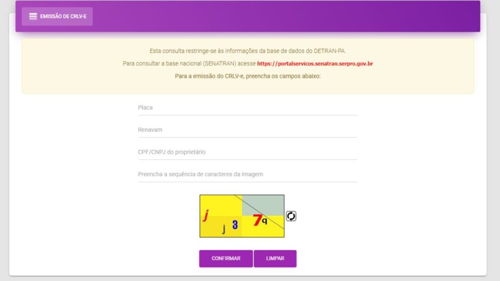Print Screen do Detran-PA referente a informações sobre o Licenciamento.